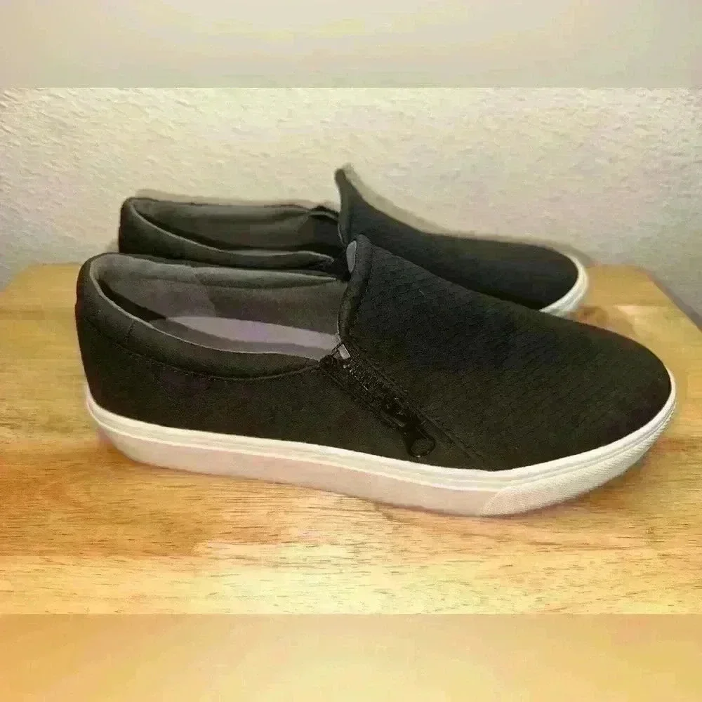 Dr. Scholl's Women's Black Metro Zip-Up Faux Leather Comfortable Sneakers Sz 9.5